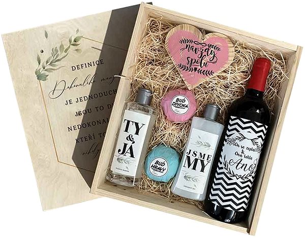 Víno BOHEMIA GIFTS Dárková dřevěná bedna velká - Dokonalé manželství ...