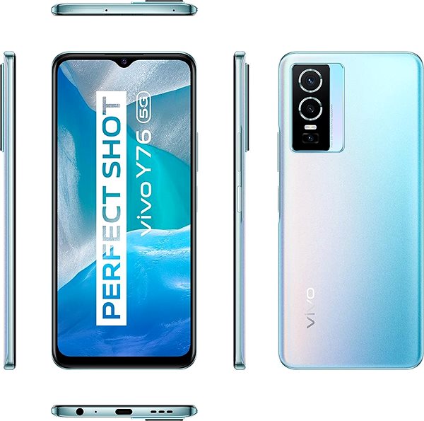 Handy Vivo Y76 5G 8+128GB blauer Farbverlauf Seitlicher Anblick