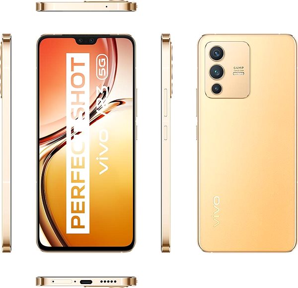 Mobile Phone Vivo V23 5G 12+256GB Gold Lateral view