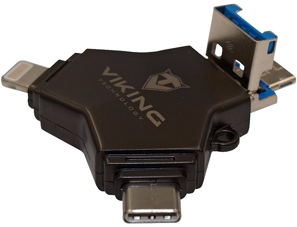 Flash Drive Viking USB Flash Drive 3.0 4-in-1 64GB Black Lateral view
