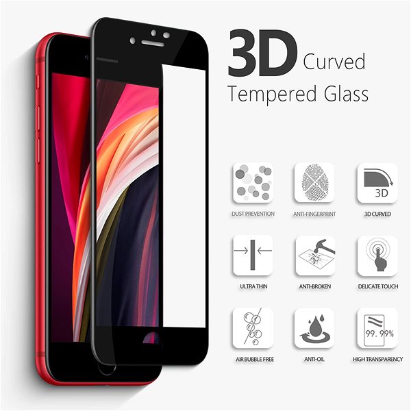 Ochranné sklo Vmax 3D Full Cover & Glue Tempered Glass pre Apple iPhone SE 2020 Vlastnosti/technológia