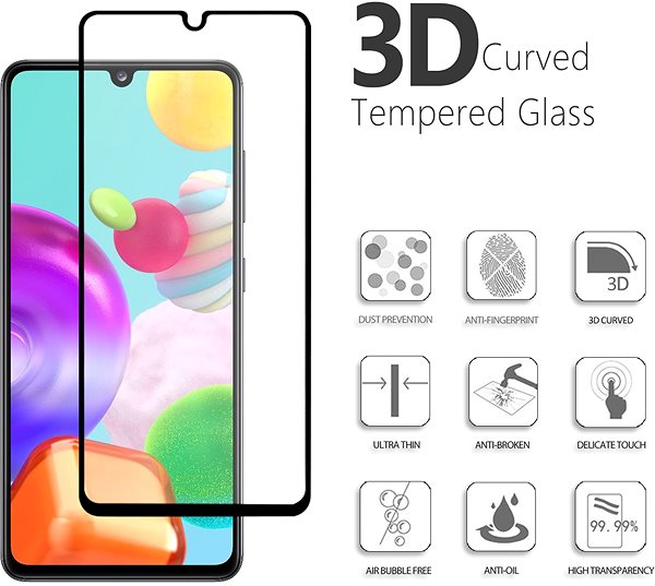 Üvegfólia Vmax 3D Full Cover&Glue Tempered Glass a Samsung Galaxy A41 készülékhez Jellemzők/technológia