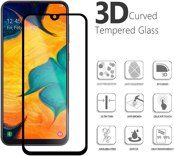 Üvegfólia Vmax 3D Full Cover&Glue Tempered Glass a Samsung Galaxy A40 készülékhez Jellemzők/technológia