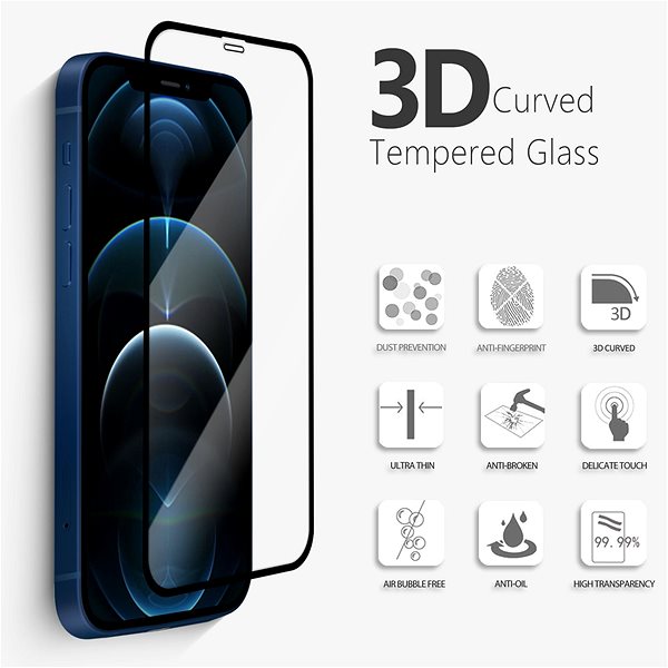 Üvegfólia Vmax 3D Full Cover&Glue Tempered Glass az Apple iPhone 12 Pro Max készülékhez Jellemzők/technológia