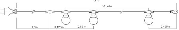 Lichterkette Lichterkette PS100B für 10 Glühbirnen, 10m Technische Zeichnung