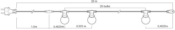 Lichterkette Lichterkette PS200B für 20 Glühbirnen, 20m Technische Zeichnung
