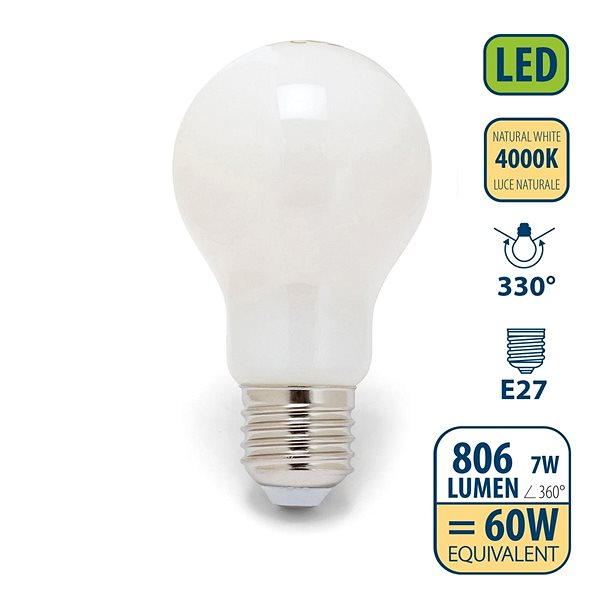 LED žiarovka VELAMP OPAL FILAMENT žiarovka 7 W, E27, 4000 K ...