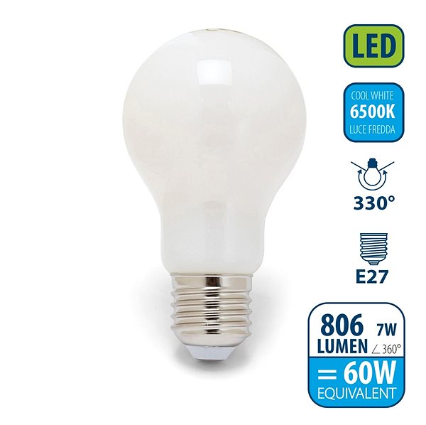 LED žiarovka VELAMP OPAL FILAMENT žiarovka 7 W, E27, 6500 K ...