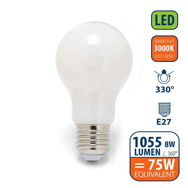 LED izzó VELAMP OPAL FILAMENT izzó 8 W, E27, 3000 K ...