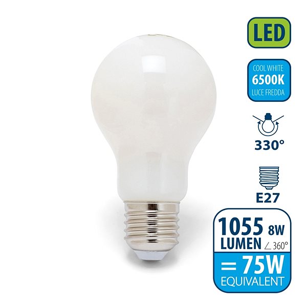 LED-Birne VELAMP OPAL FILAMENT Bulb 8 Watt - E27 - 6500K ...