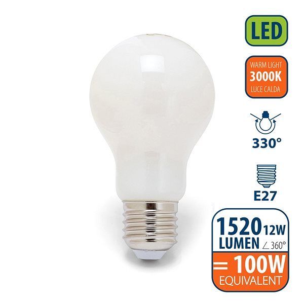 LED žiarovka VELAMP OPAL FILAMENT žiarovka 12 W, E27, 3000 K ...