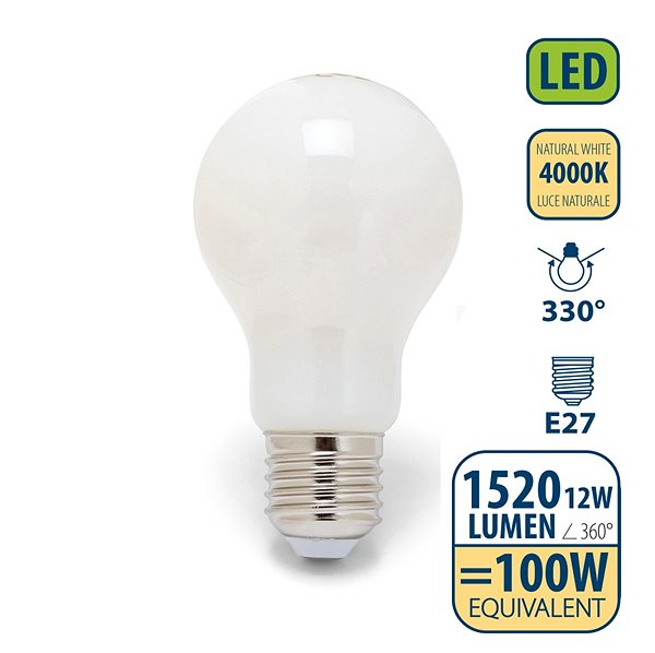 LED žiarovka VELAMP OPAL FILAMENT žiarovka 12 W, E27, 4000 K ...