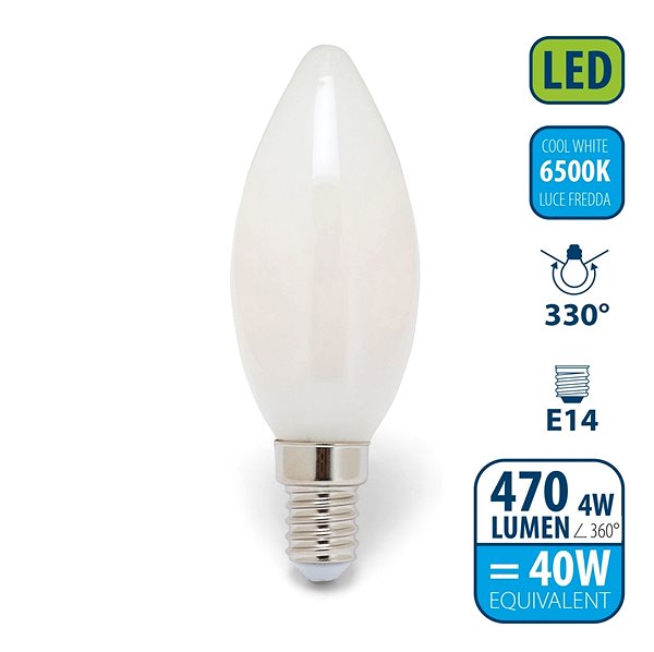 LED žiarovka VELAMP OPAL FILAMENT žiarovka 4 W, E14, 6500 K ...