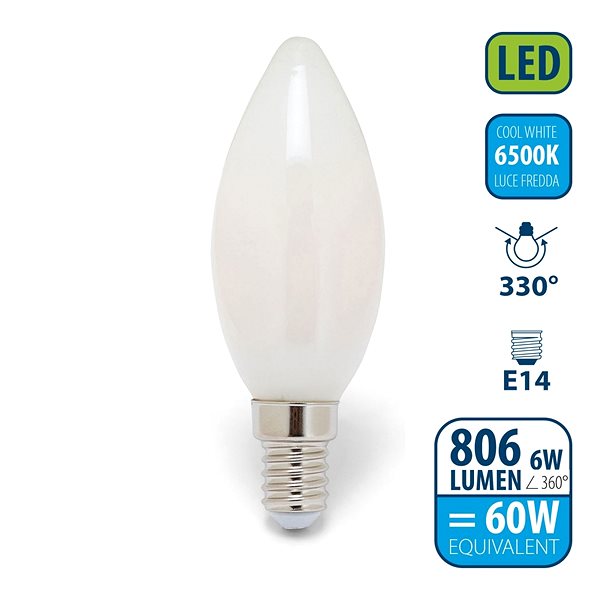 LED žiarovka VELAMP OPAL FILAMENT žiarovka 6 W, E14, 6500 K ...