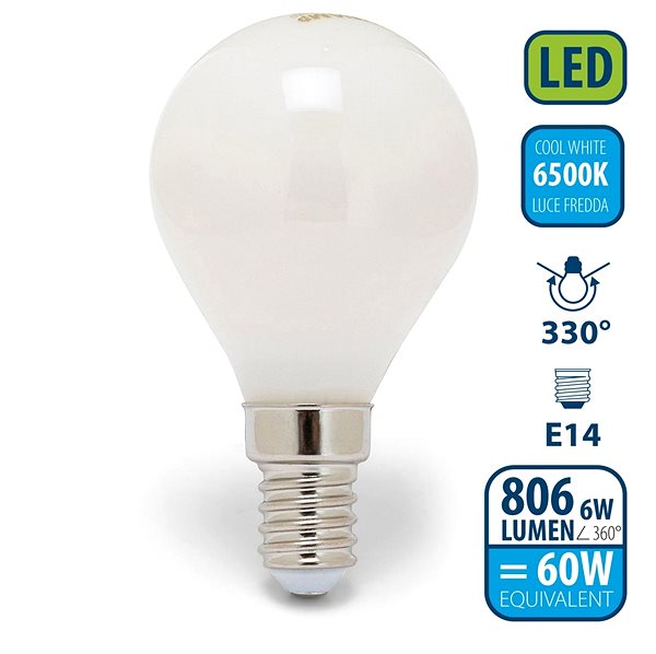 LED žiarovka VELAMP OPAL FILAMENT žiarovka 6 W, E14, 6500 K ...