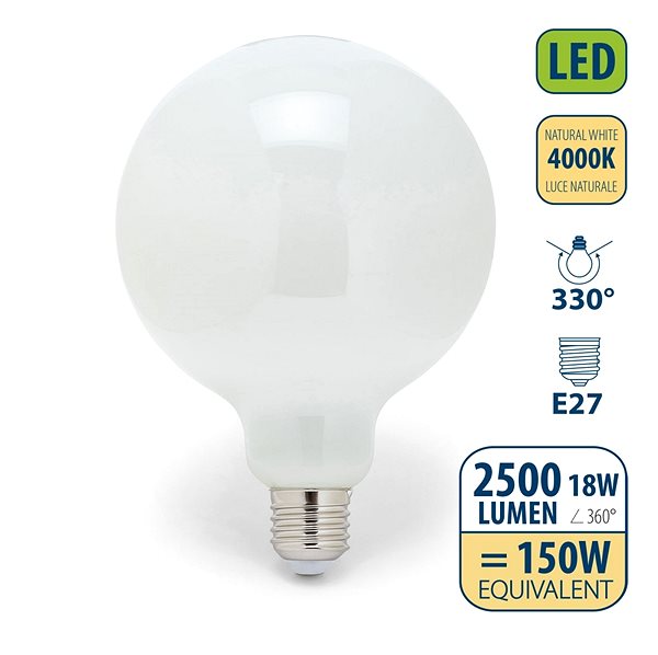 LED žiarovka VELAMP OPAL FILAMENT žiarovka 18 W, E27, 4000 K ...