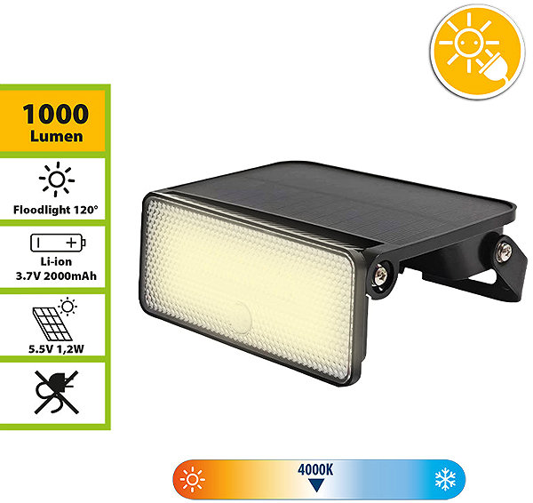 LED Reflector VELAMP Solar LED spotlight SL361, with 1000 lumens ...