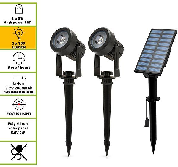 LED Reflector VELAMP Set of 2 solar powered spotlights SL369 ...