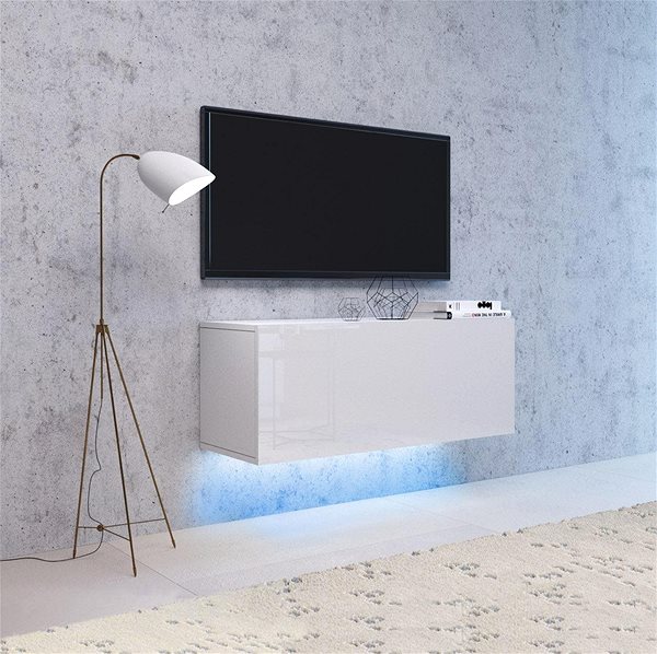 TV asztal TV állvány VIVO 01 magasfényű fehér színben ...