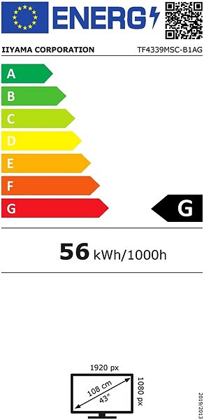 Large-Format Display 43“ iiyama ProLite TF4339MSC-B1AG Energy label