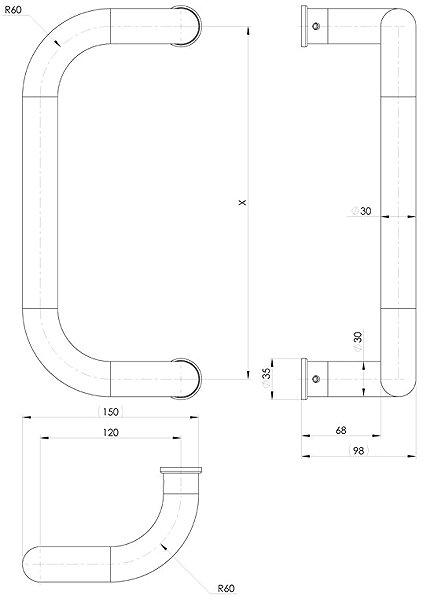 Door hardware WALA Door handle M2 spacing 300 mm double sided including fasteners - brushed stainless steel .