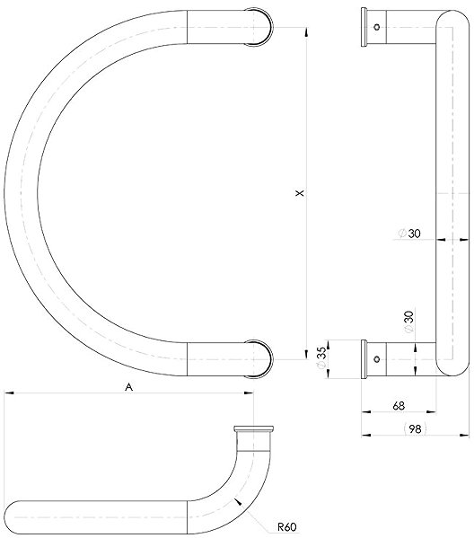 Door hardware WALA Door handle M1 spacing 300 mm double sided including fasteners - brushed stainless steel .