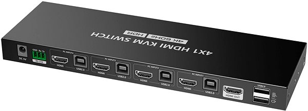 Switch PremiumCord 4K@60Hz HDMI2.0 KVM switch 4:1 távirányítóval ...