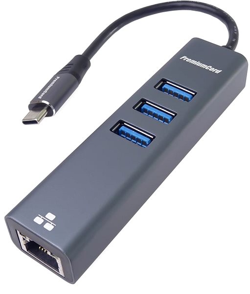 Átalakító PremiumCord Adapter USB-C Gigabit 10/100/1000Mbps + 3x USB3.2 csatlakozó ...