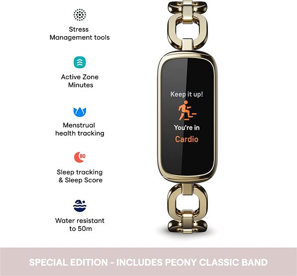 Fitnesstracker Fitbit Luxe Special Edition Gorjana Jewellery Band - Soft Gold/Peony Mermale/Technologie