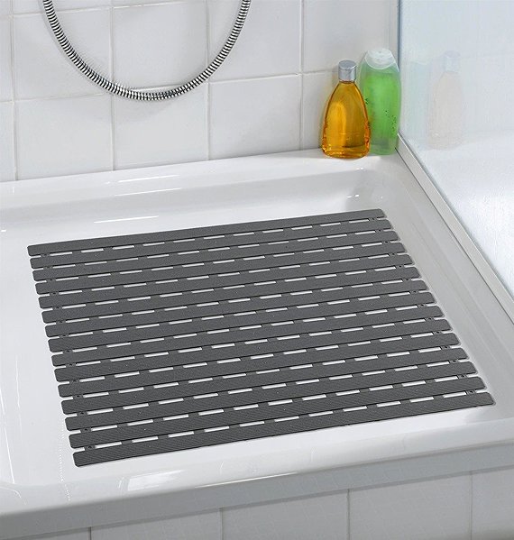 Anti-slip bath mat Wenko Bath mat, anti-slip, grey, 54 × 54 cm .