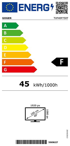 Television 40“ Gogen TVF 40P750T Energy label