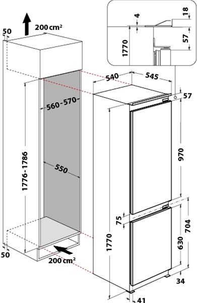 Beépíthető hűtő WHIRLPOOL ART 66102 Műszaki vázlat