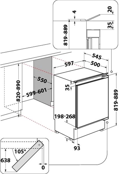 Beépíthető hűtő WHIRLPOOL ARZ 0051 Műszaki vázlat