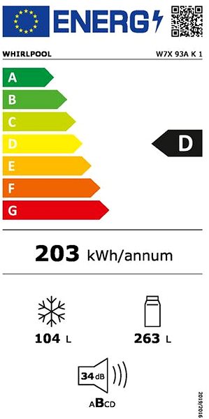 Hűtőszekrény WHIRLPOOL W7X 93A K 1 Energia címke