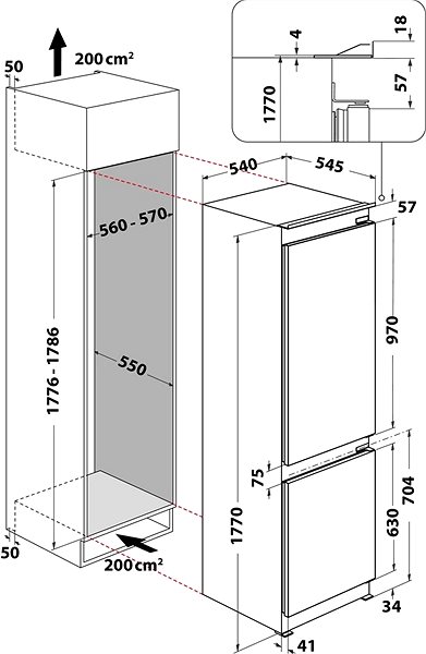 Built-in Fridge WHIRLPOOL WHC18 T514 Technical draft