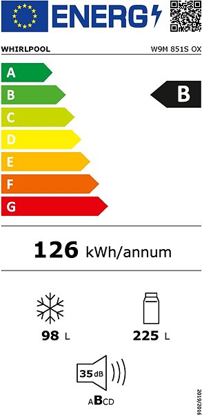 Refrigerator WHIRLPOOL W9M 851S OX Energy label