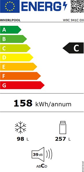 Hűtőszekrény WHIRLPOOL W9C 941C OX Energia címke