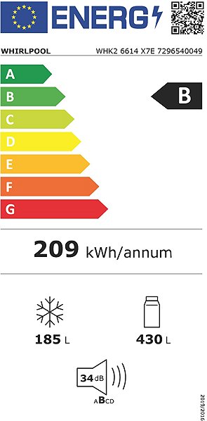 WHIRLPOOL WHK2 6614 X7E Refrigerator Energy label
