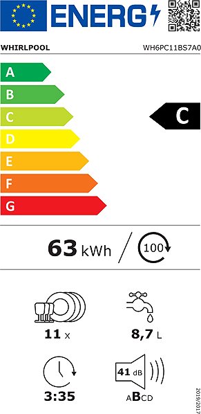 Vestavná myčka WHIRLPOOL WH6PC11BS7A0 Energetický štítek