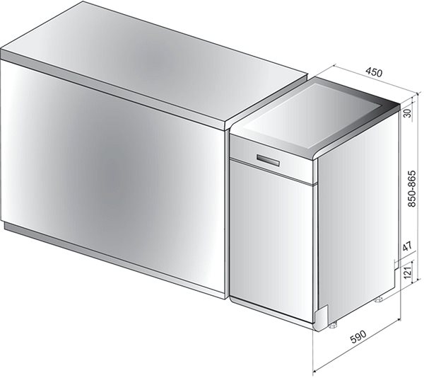 Narrow Dishwasher WHIRLPOOL WSFO 3T125 6PC X Technical draft