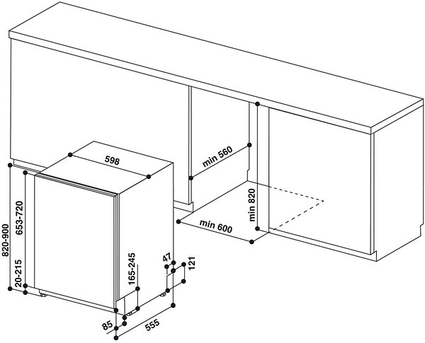 Built-in Dishwasher WHIRLPOOL WIP 4T233 PFEG Technical draft