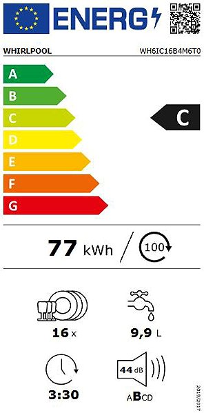 Built-in Dishwasher WHIRLPOOL WH6IC16B4M6T0 Energy label