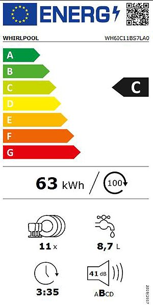 Built-in Dishwasher WHIRLPOOL WH6IC11BS7LA0 Energy label