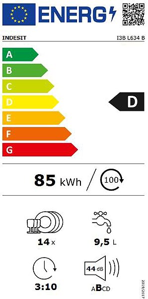 Built-in Dishwasher INDESIT I3B L634 B Energy label