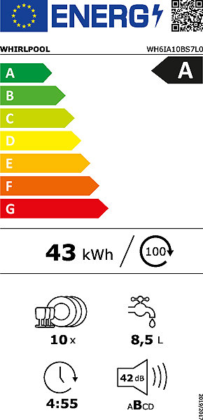 Built-in Dishwasher WHIRLPOOL WH6IA10BS7L0 Energy label