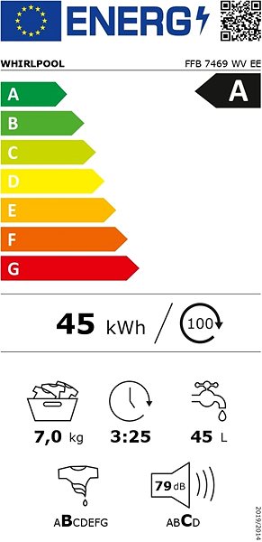 Gőzmosógép WHIRLPOOL FFB 7469 WV EE Energia címke