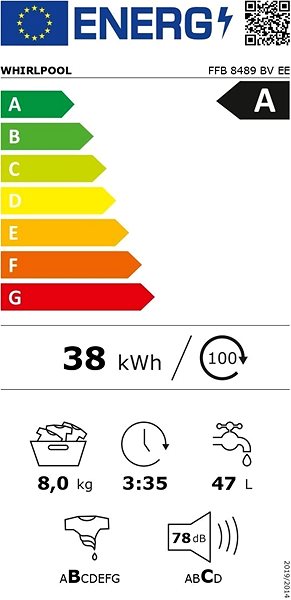 Steam Washing Machine WHIRLPOOL FFB 8489 BV EE Energy label