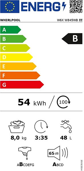 Mosógép WHIRLPOOL W6X W845WB EE Supreme Silence Energia címke