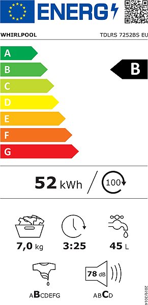 Washing Machine WHIRLPOOL TDLRS 7252BS EU Energy label