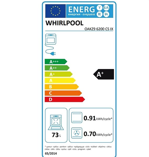 Beépíthető sütő WHIRLPOOL OAKZ9 6200 CS IX Energia címke